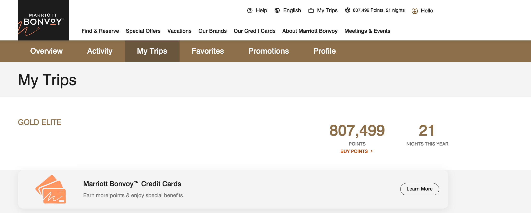Marriott Bonvoy points balance screenshot