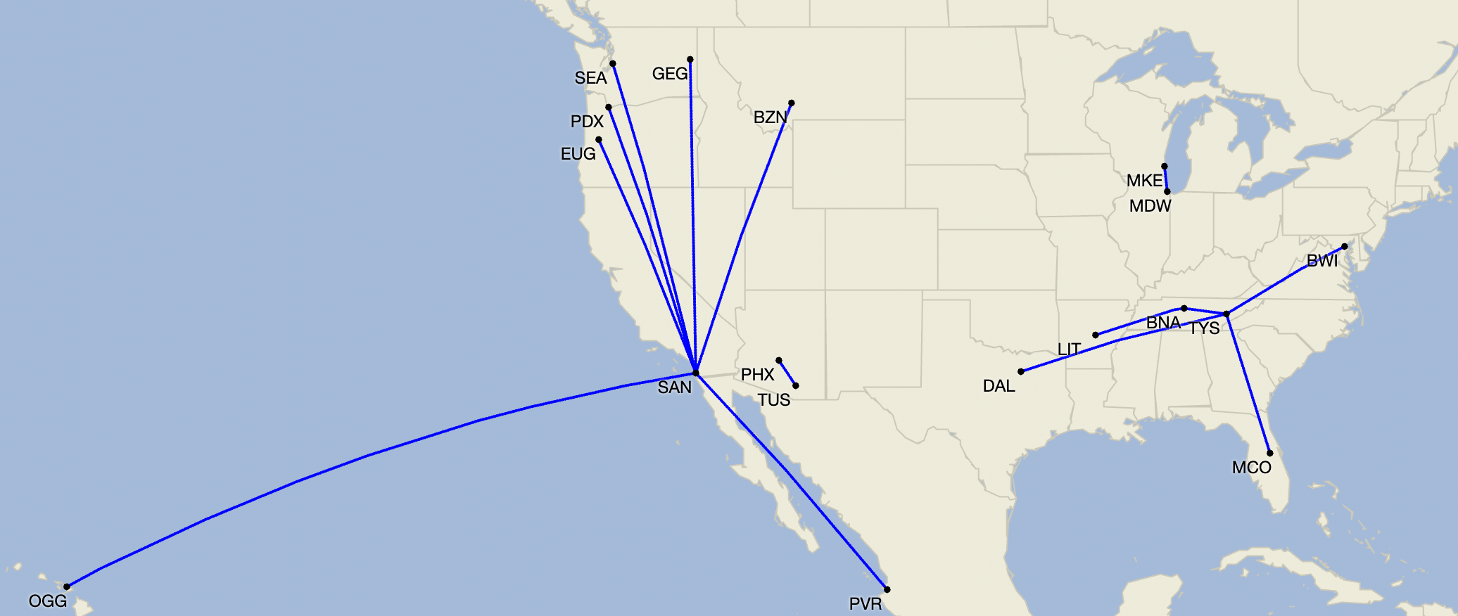 New Southwest routes March 2026