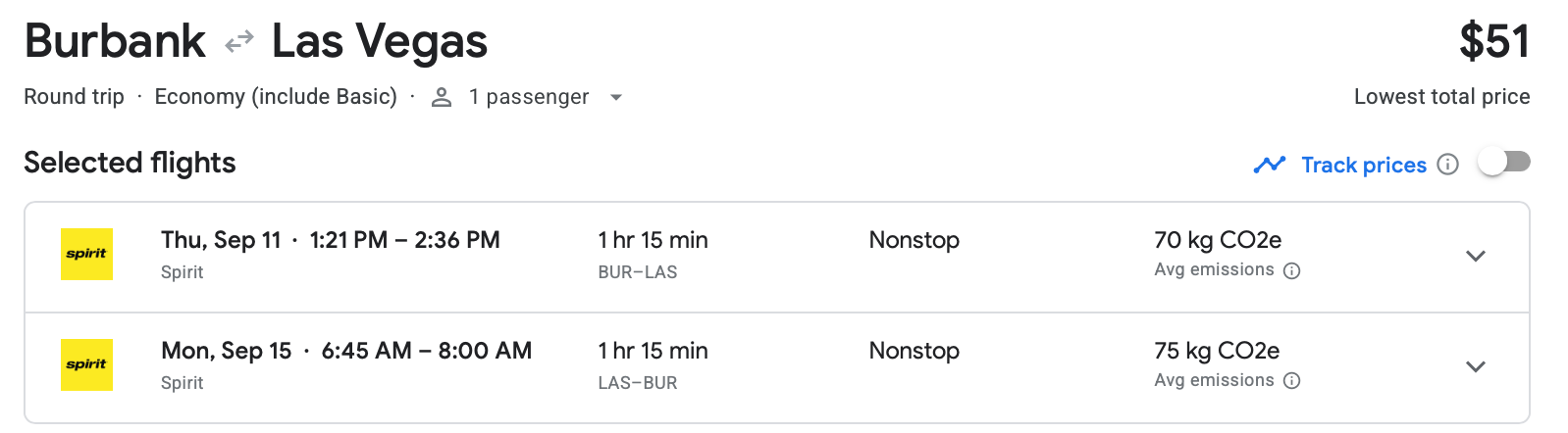 Burbank to Las Vegas Spirit flights