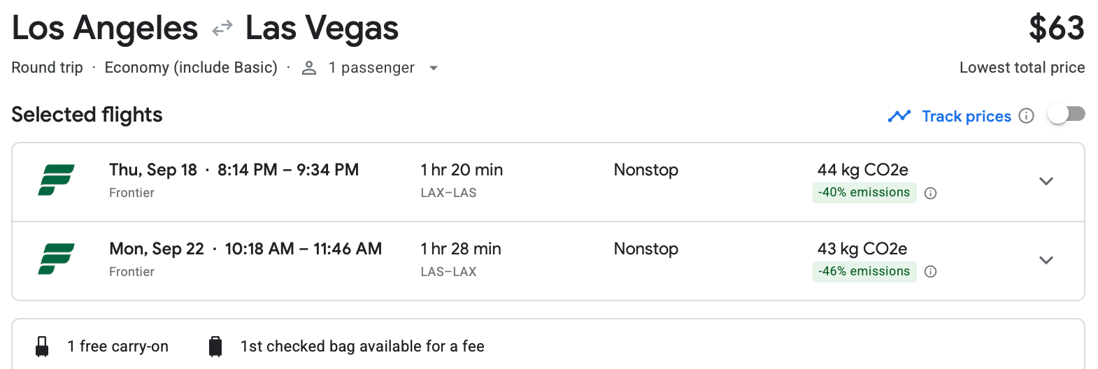 LAX to LAS Frontier flights