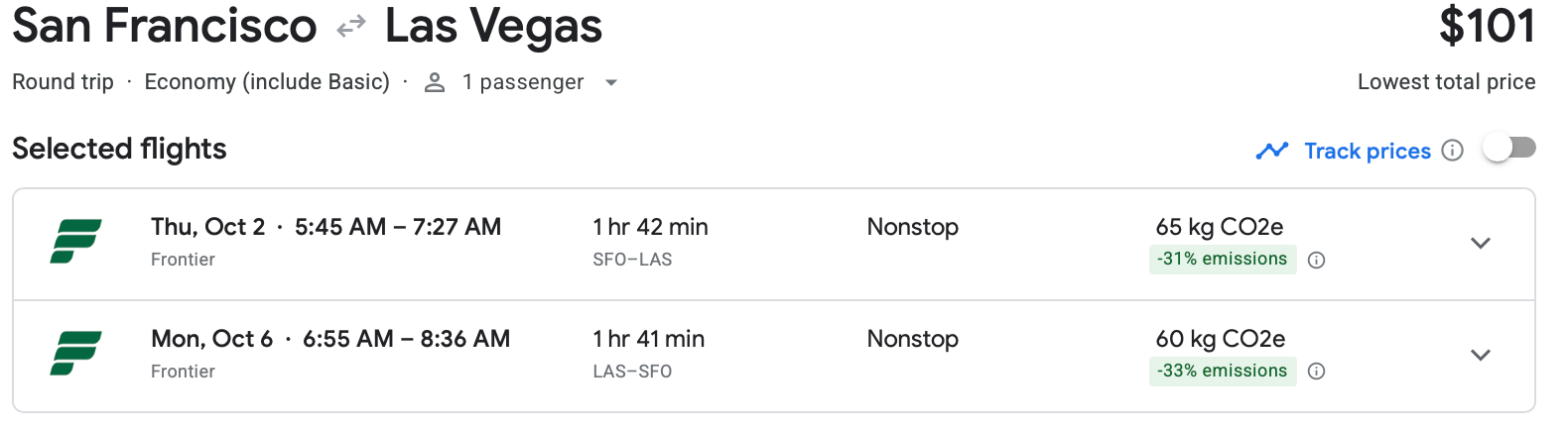 SFO to LAS Frontier flights