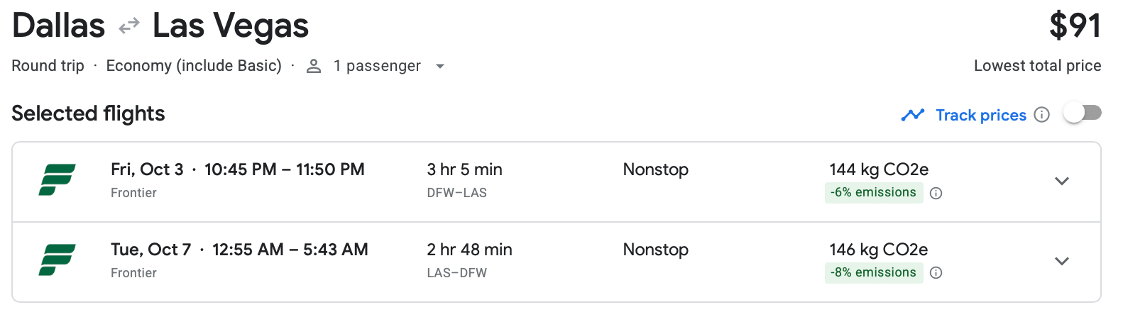 Dallas to Las Vegas Frontier flights