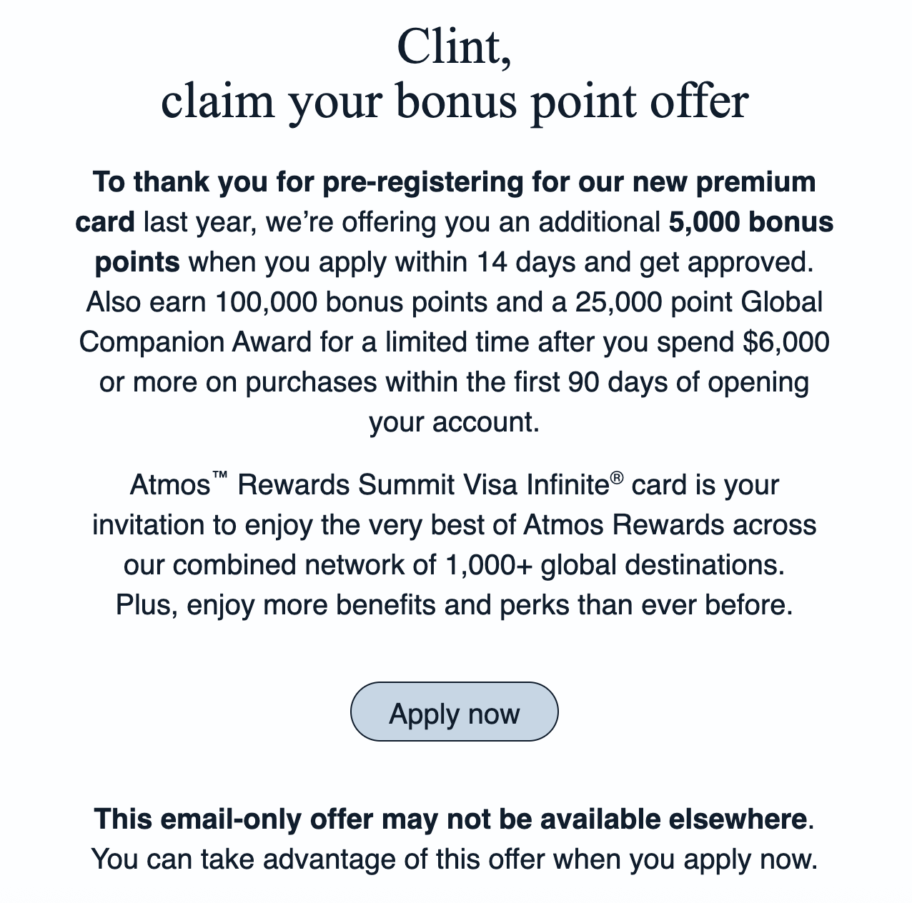 Alaska Trifecta: Why I signed up for the new premium Atmos Rewards Summit credit card New credit card offer email. ALASKA