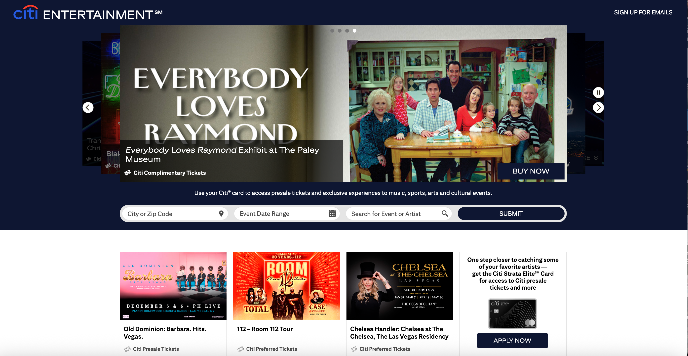 Citi Entertainment home page