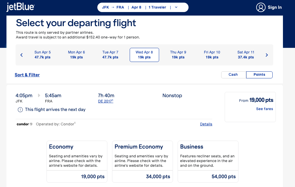 JetBlue TrueBlue screenshot
