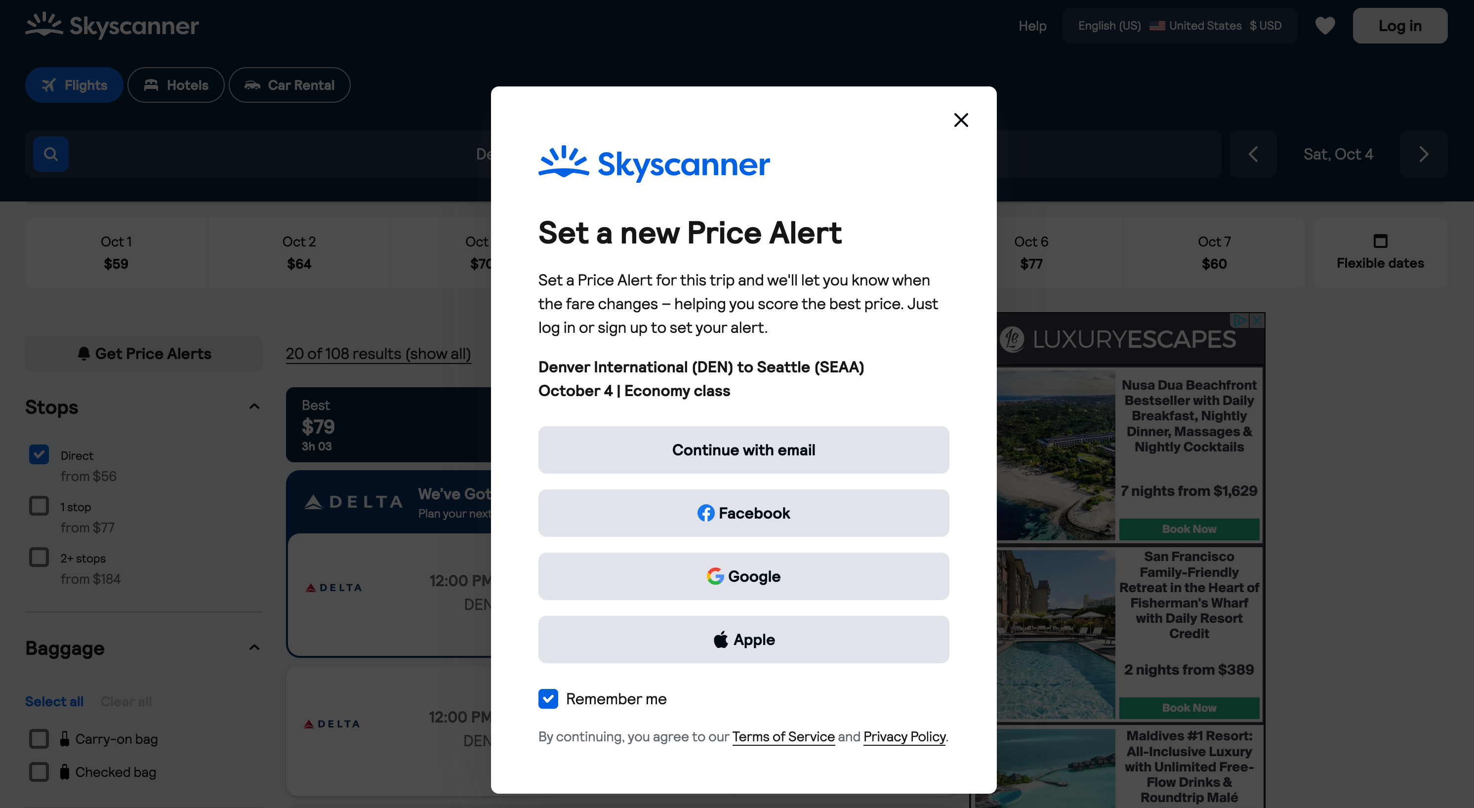 Skyscanner price alert