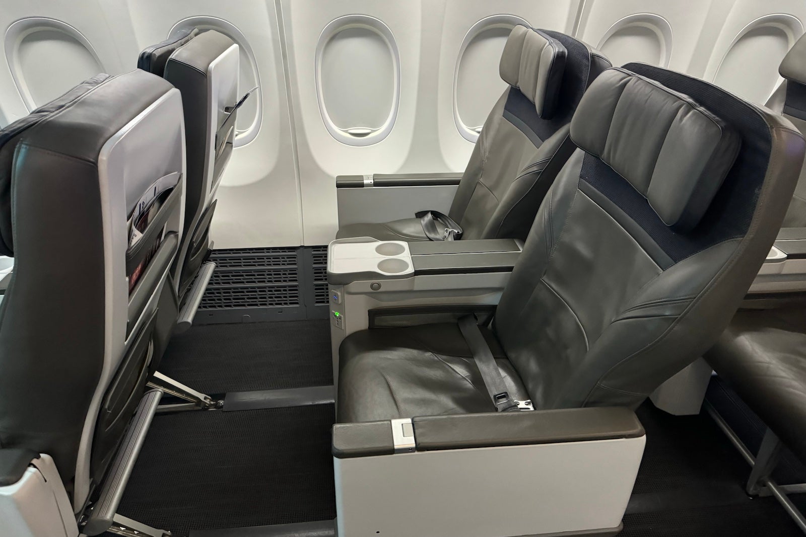 Gray and beige airplane seats