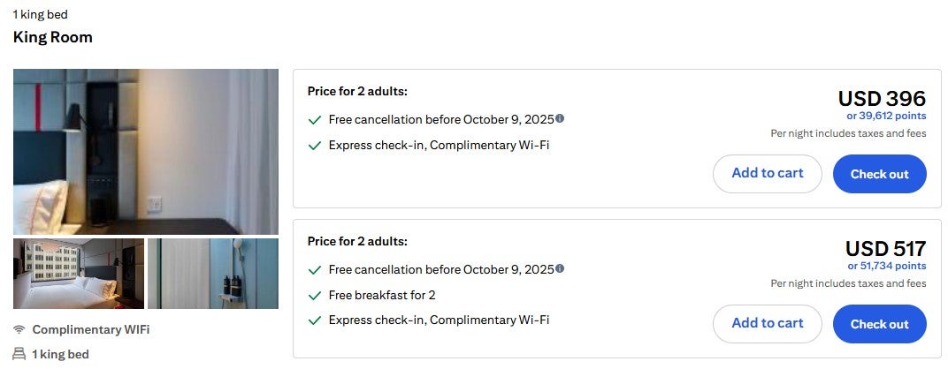Compare the marks and payment rates for a hotel through city trip