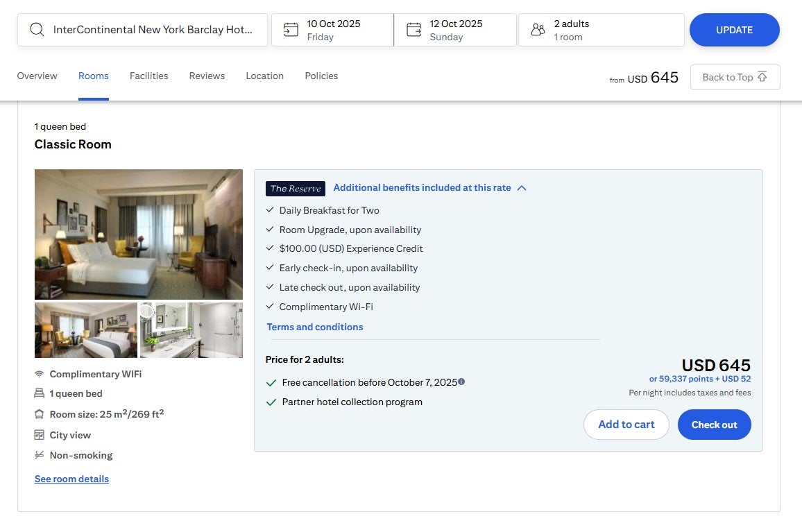 The reserved rate through city trip is bookable