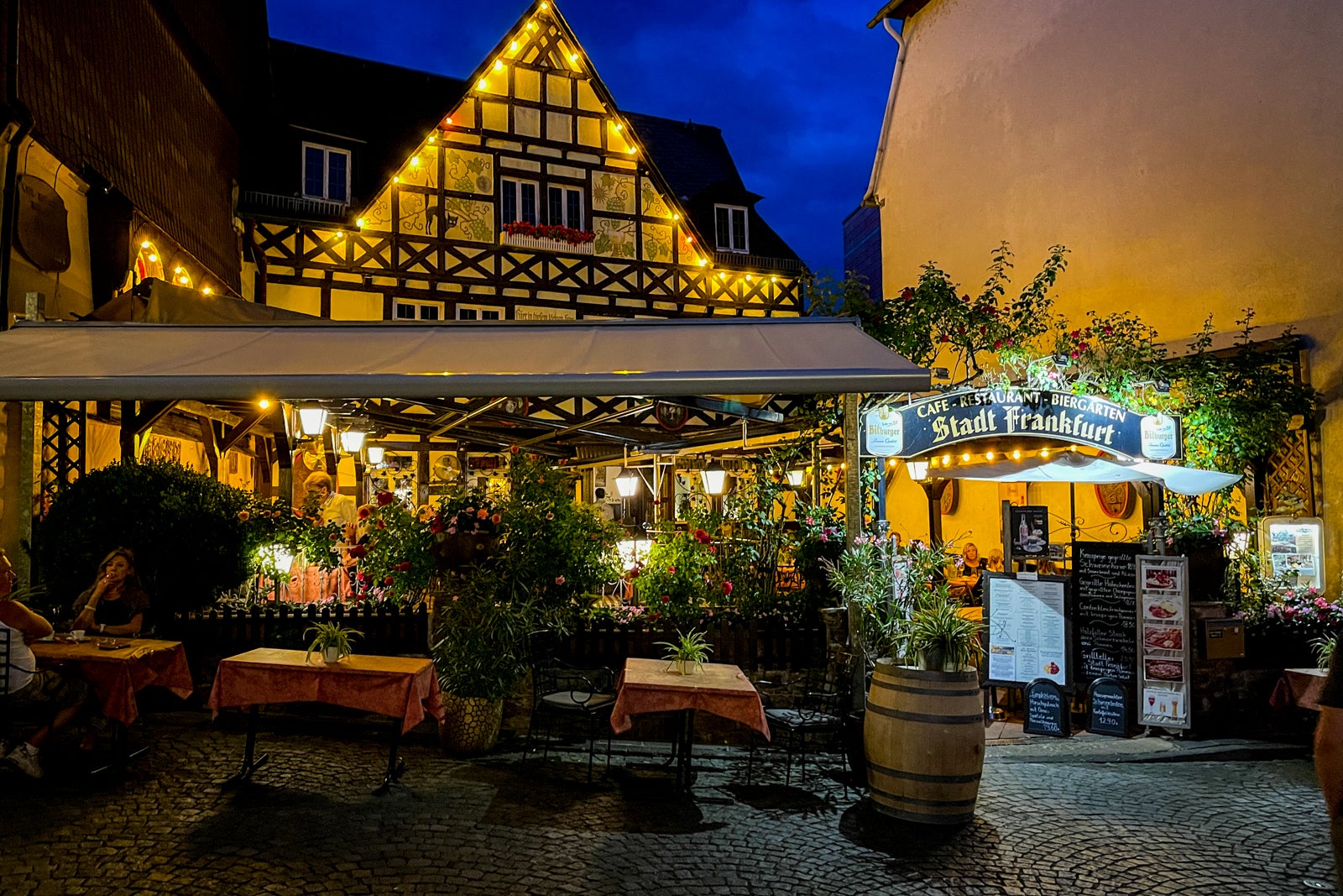 Stadt Frankfurt restaurant at night in Rudesheim, Germany