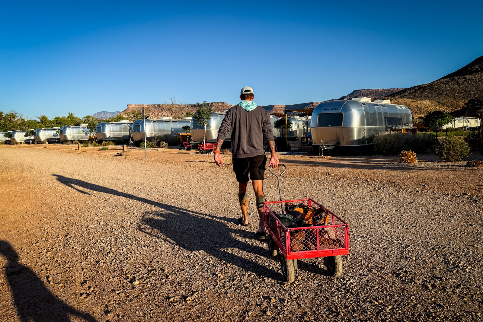 man pulling wagon