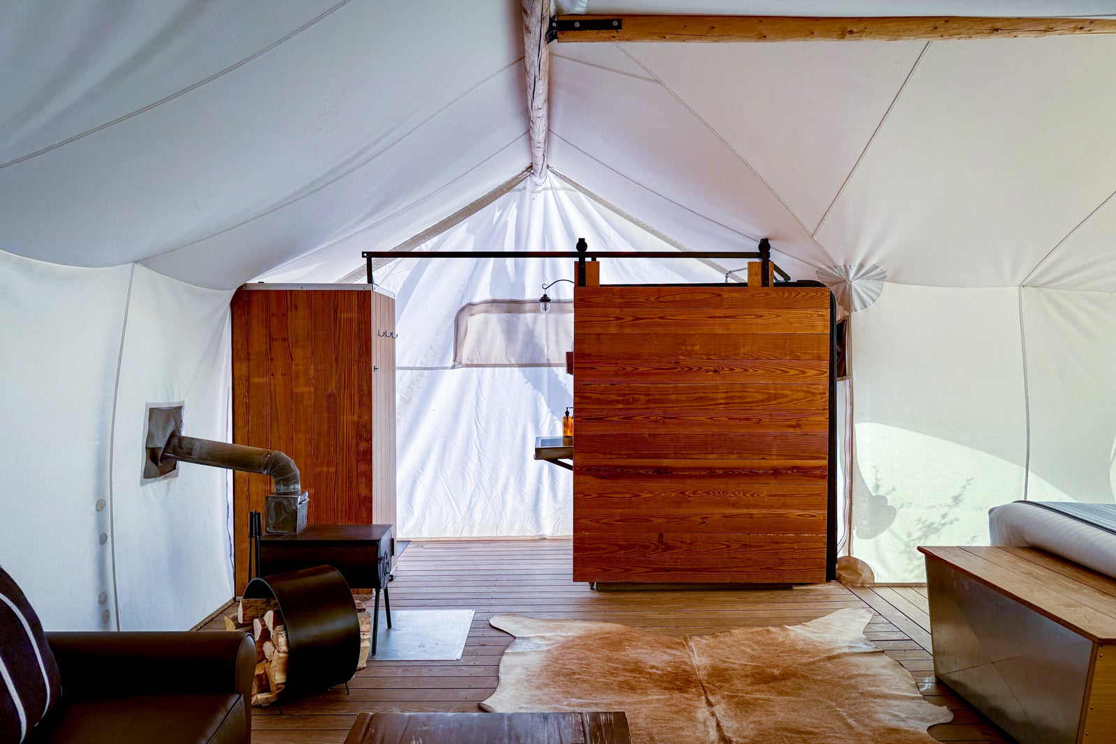bathroom doors inside glamping tent
