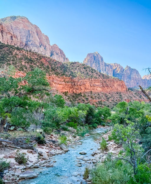 river with red rocks in the background