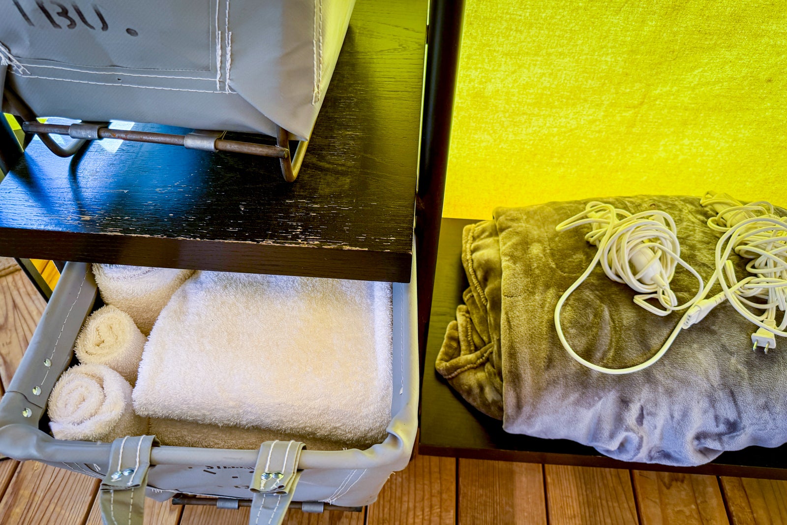 blankets and towels in a basket