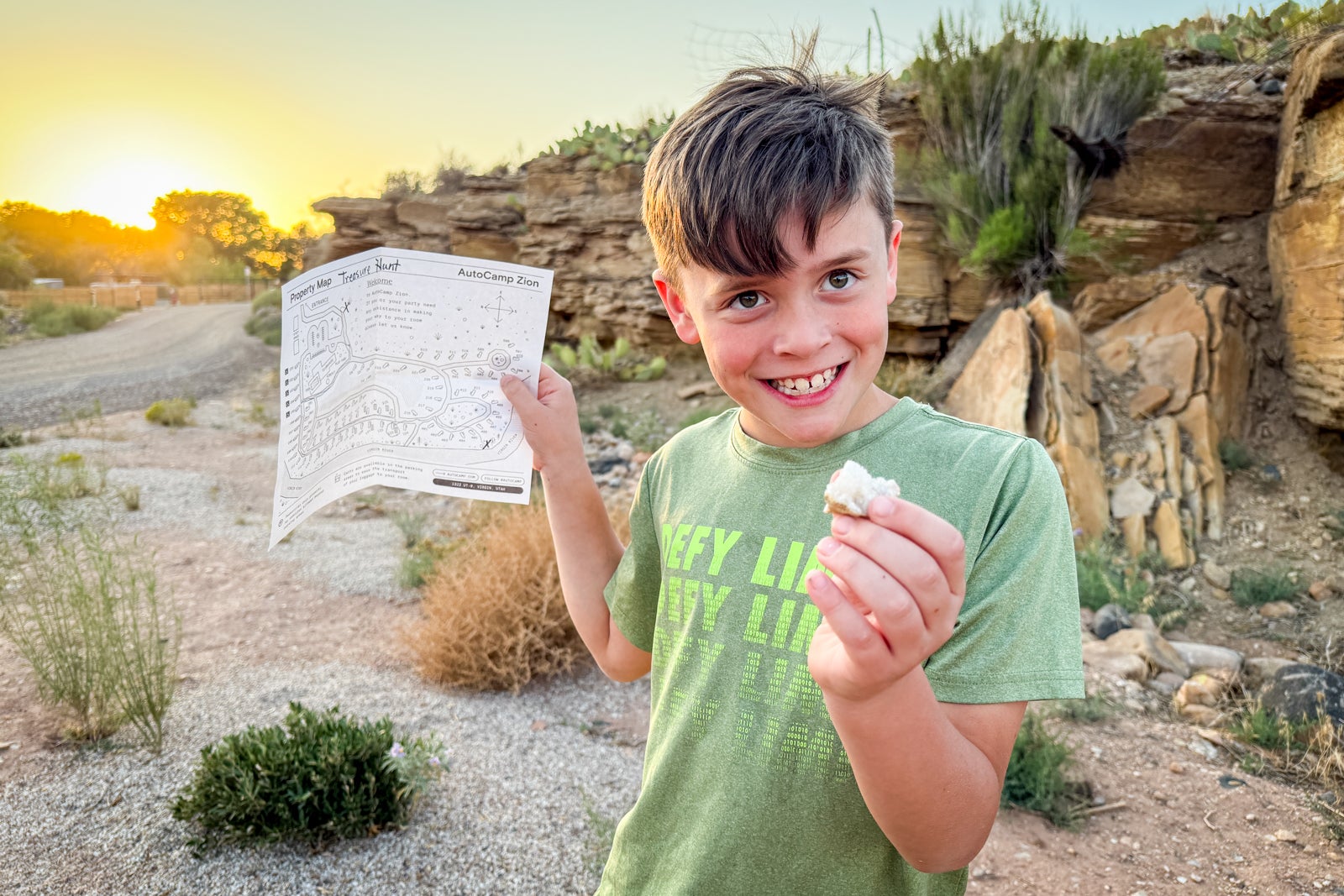 boy holding a geode