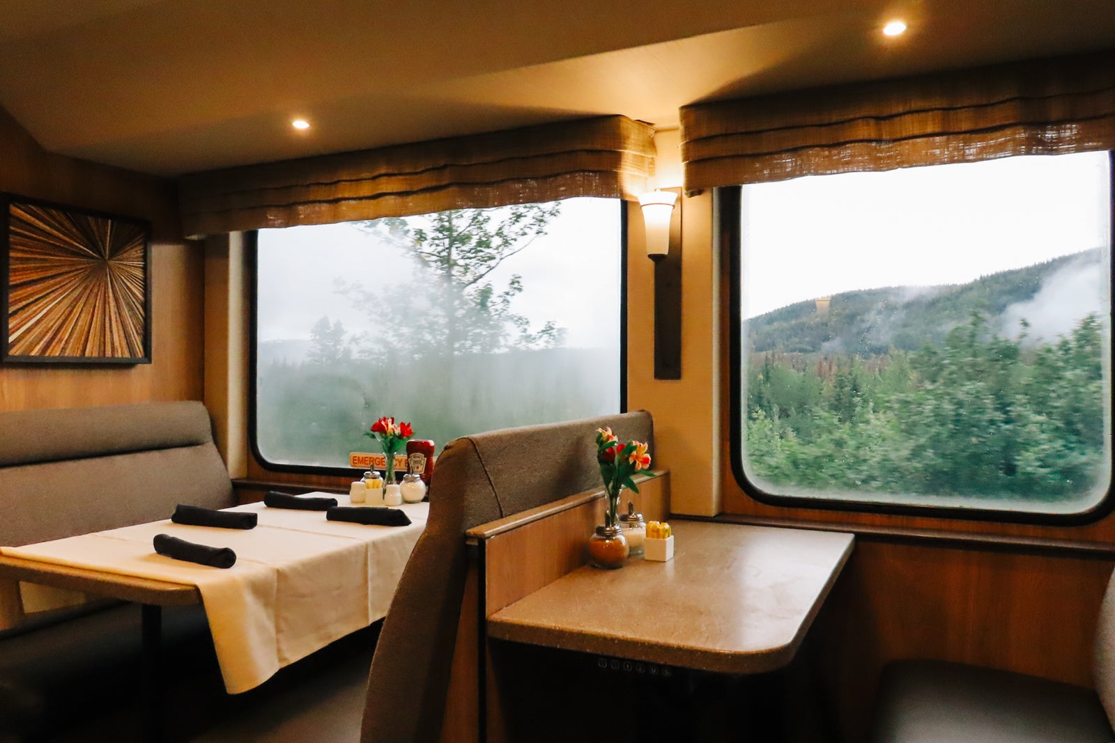 table inside train dining car
