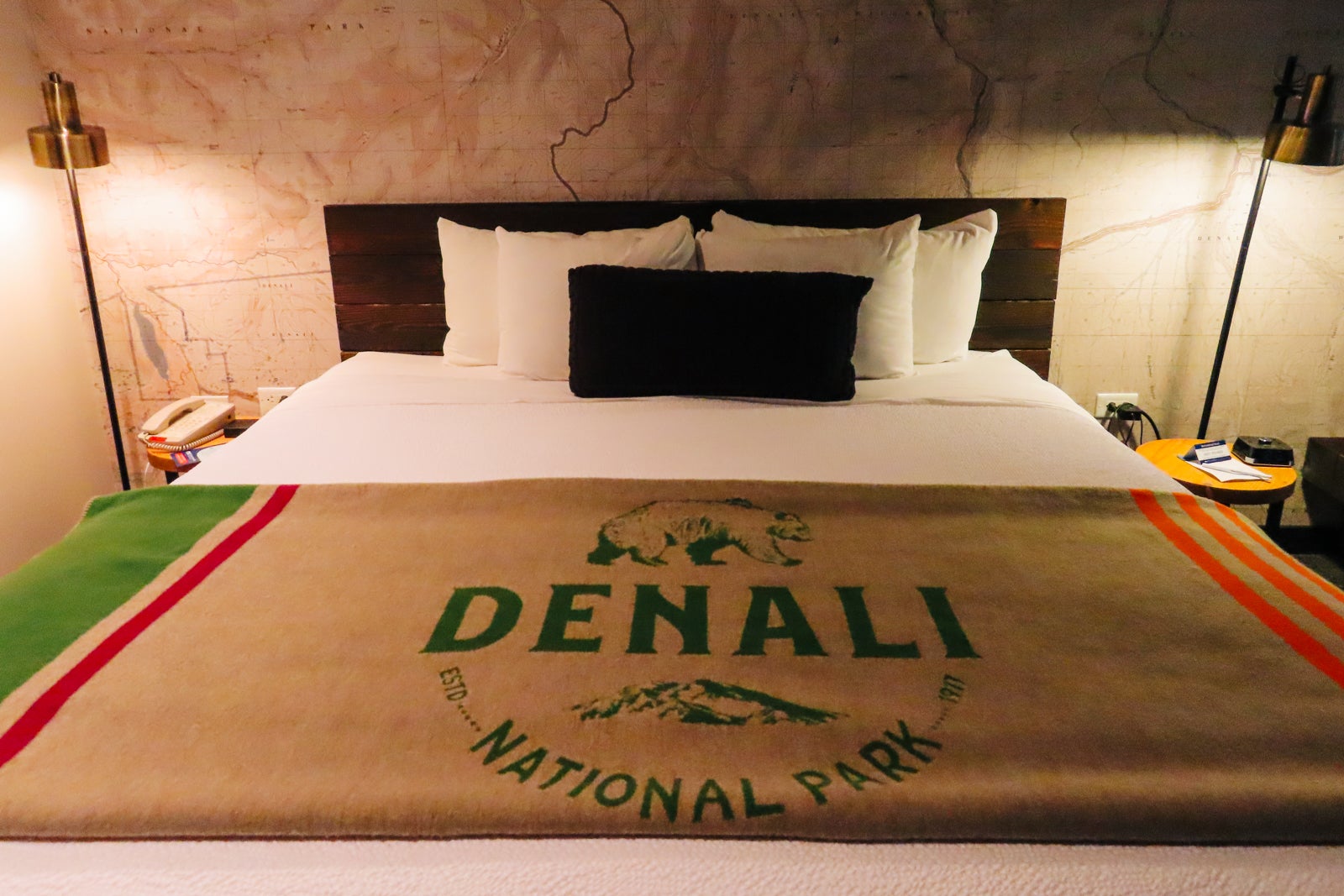 bed with Denali National Park blanket