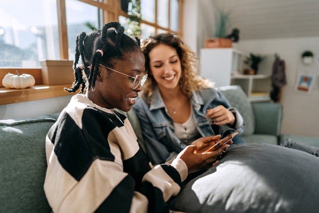 Friends shopping at home