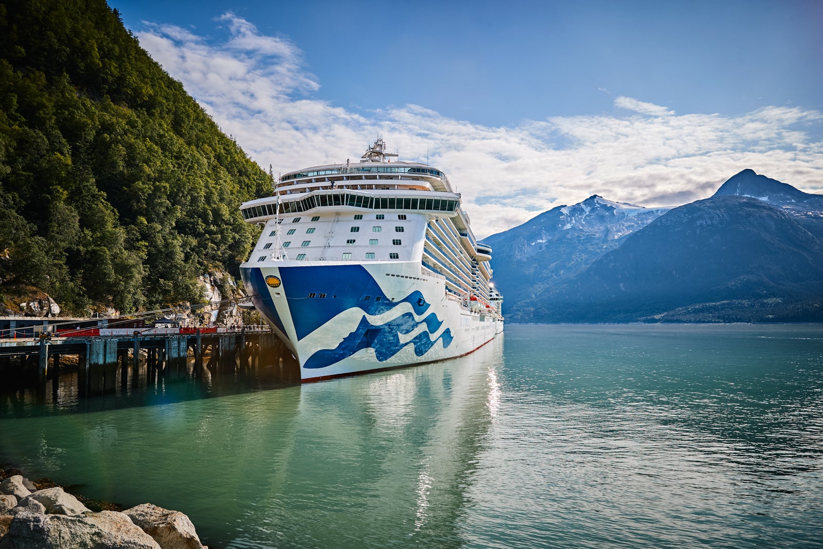 A Princess ship docked in Skagway, Alaska.