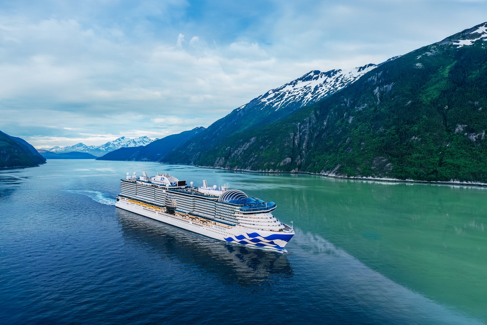A Princess ship sailing into Skagway, Alaska.