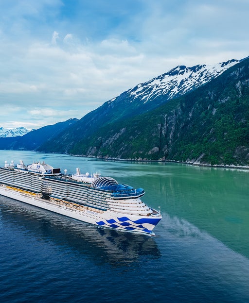 A Princess ship sailing into Skagway, Alaska.