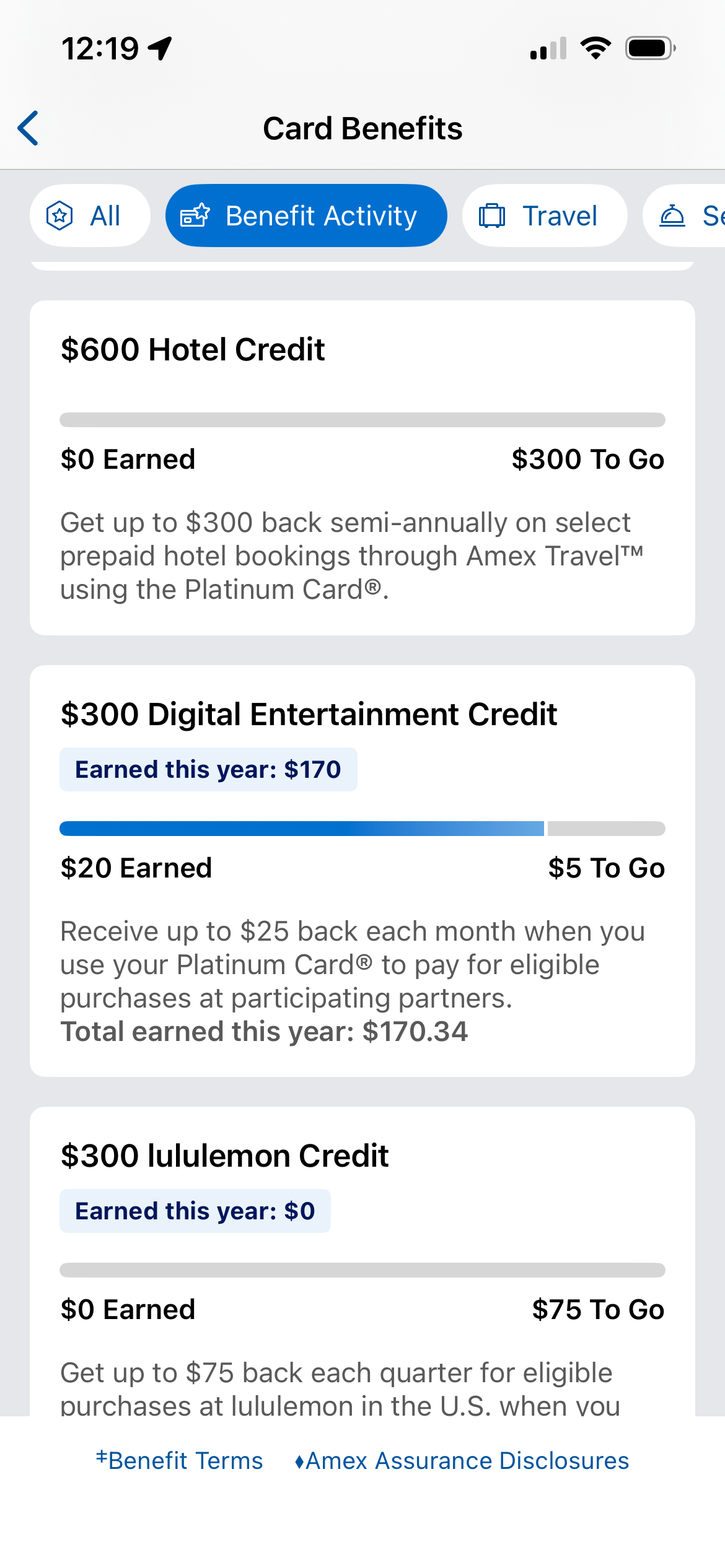 American Express benefits tracking app
