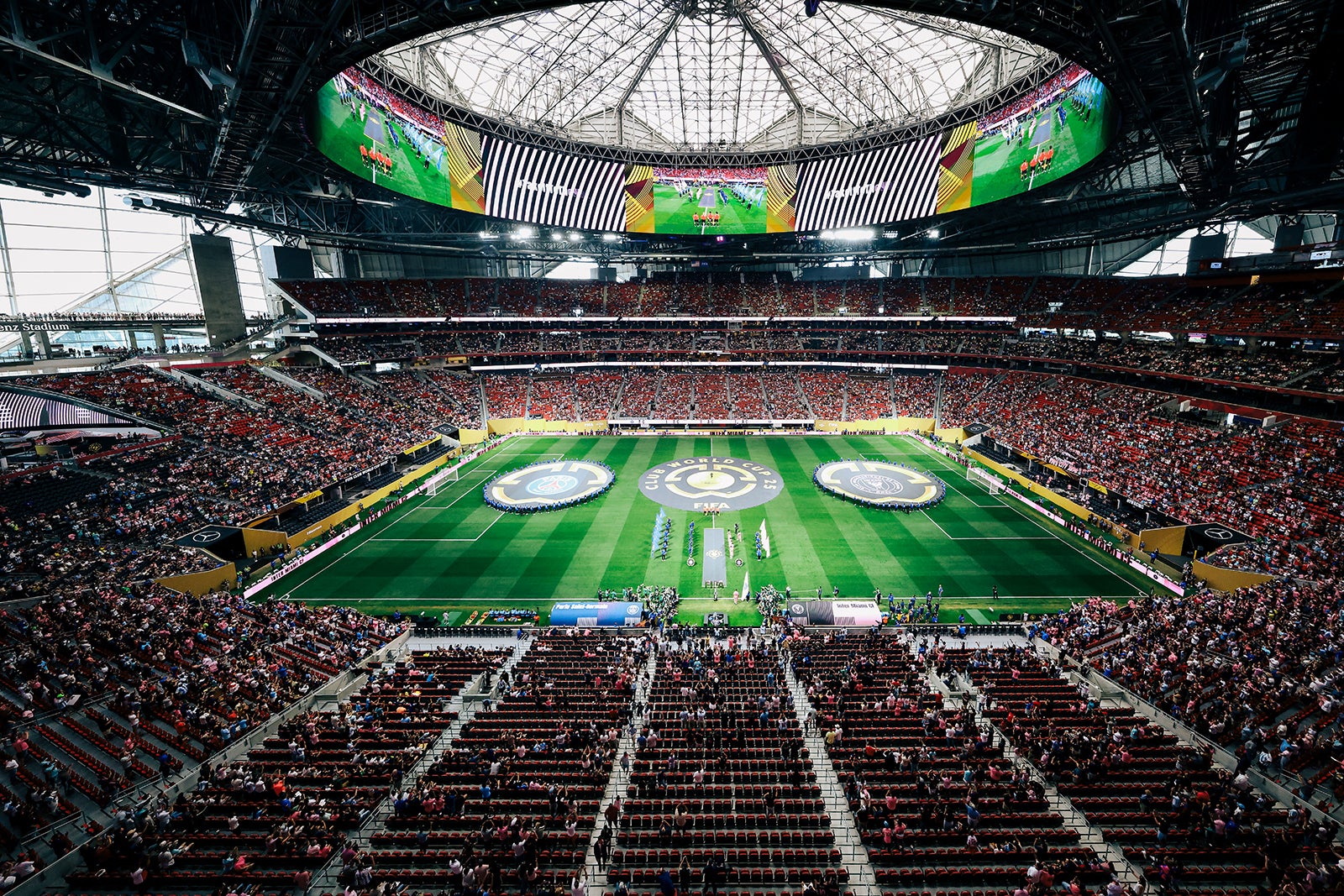 A general view inside the stadium prior to the FIFA Club World Cup 2025 round of 16 match between Paris Saint-Germain and Inter Miami CF at Mercedes-Benz Stadium on June 29, 2025 in Atlanta, Georgia.