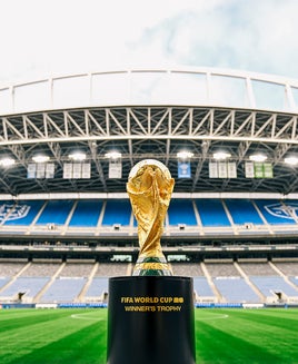 SEATTLE, WASHINGTON - JULY 28: FIFA World Cup Trophy is displayed at Lumen Field on July 28, 2024 in Seattle, Washington. (Photo by Alika Jenner - FIFA/ FIFA via Getty Images)