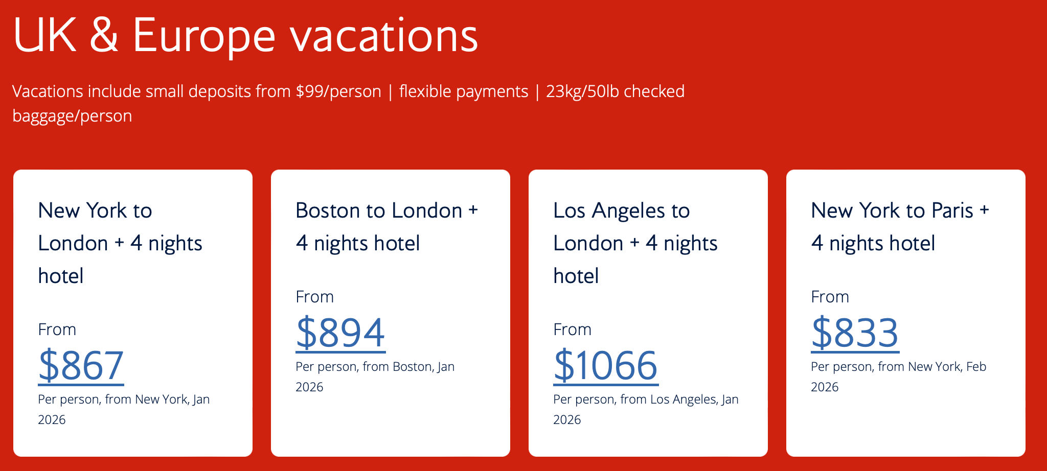BA vacation packages