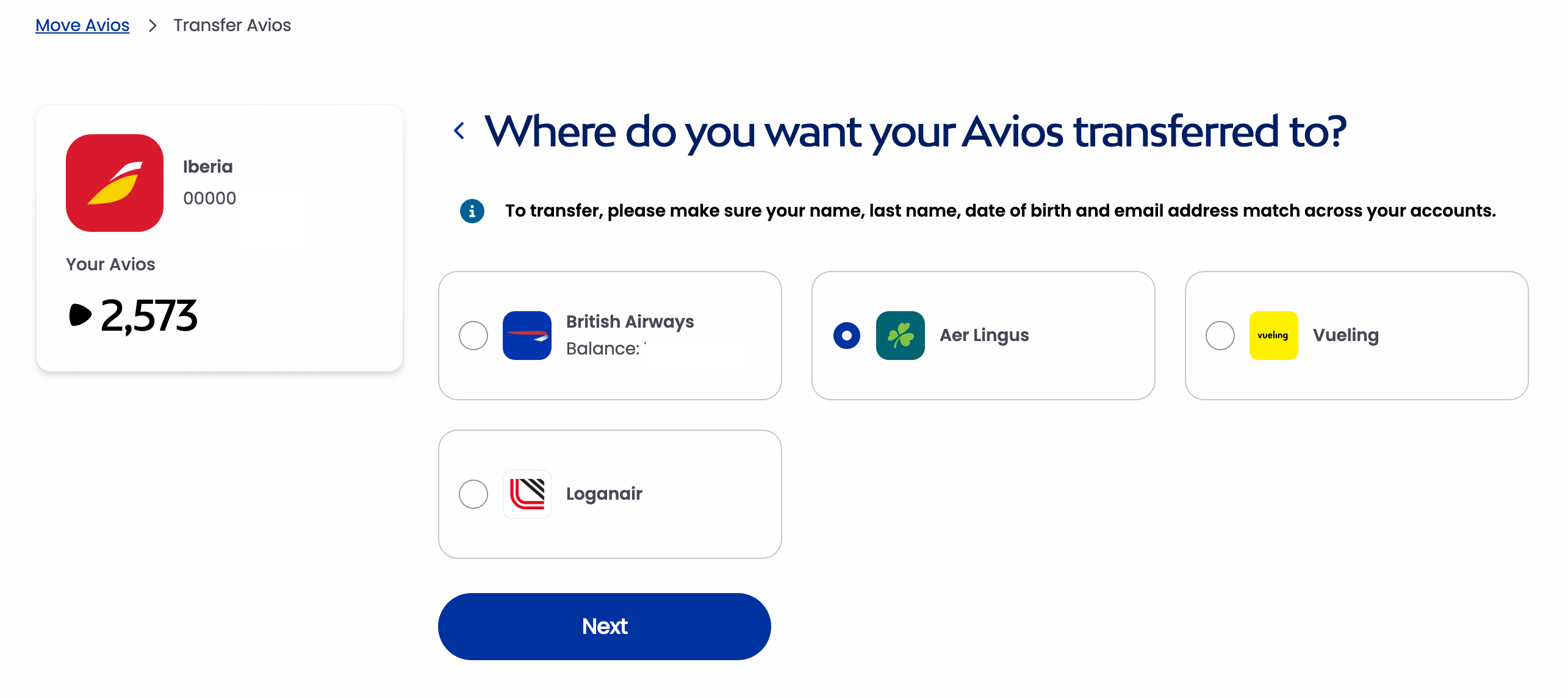 Avios Transfer Tool