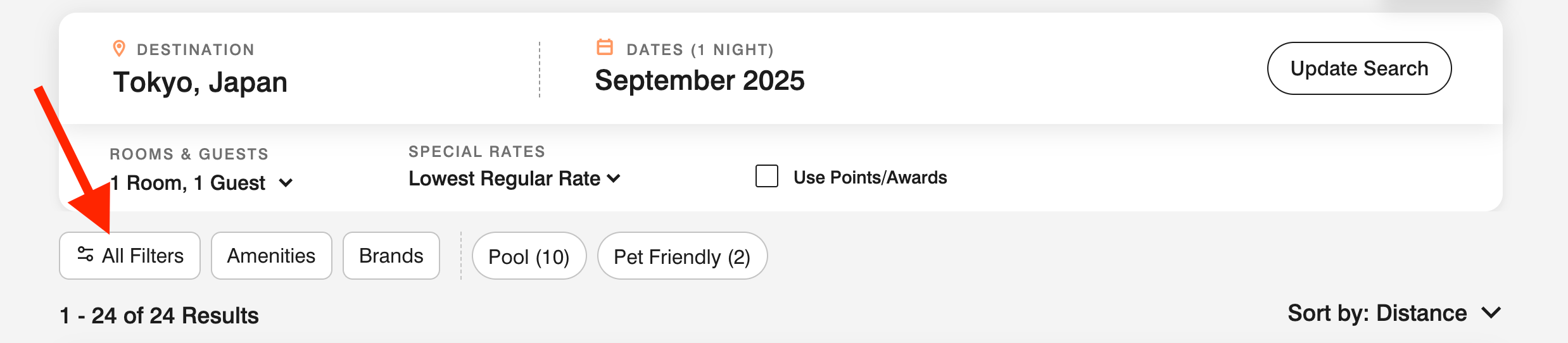 Marriott search functionality