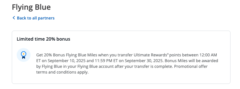 Flying Blue transfer bonus