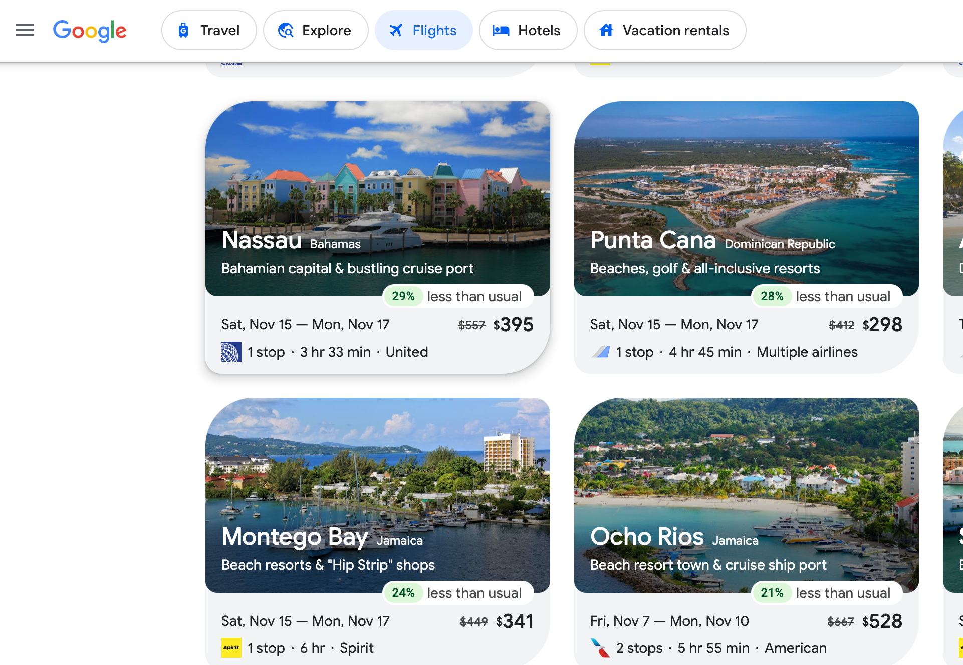Google Flight Deals page.