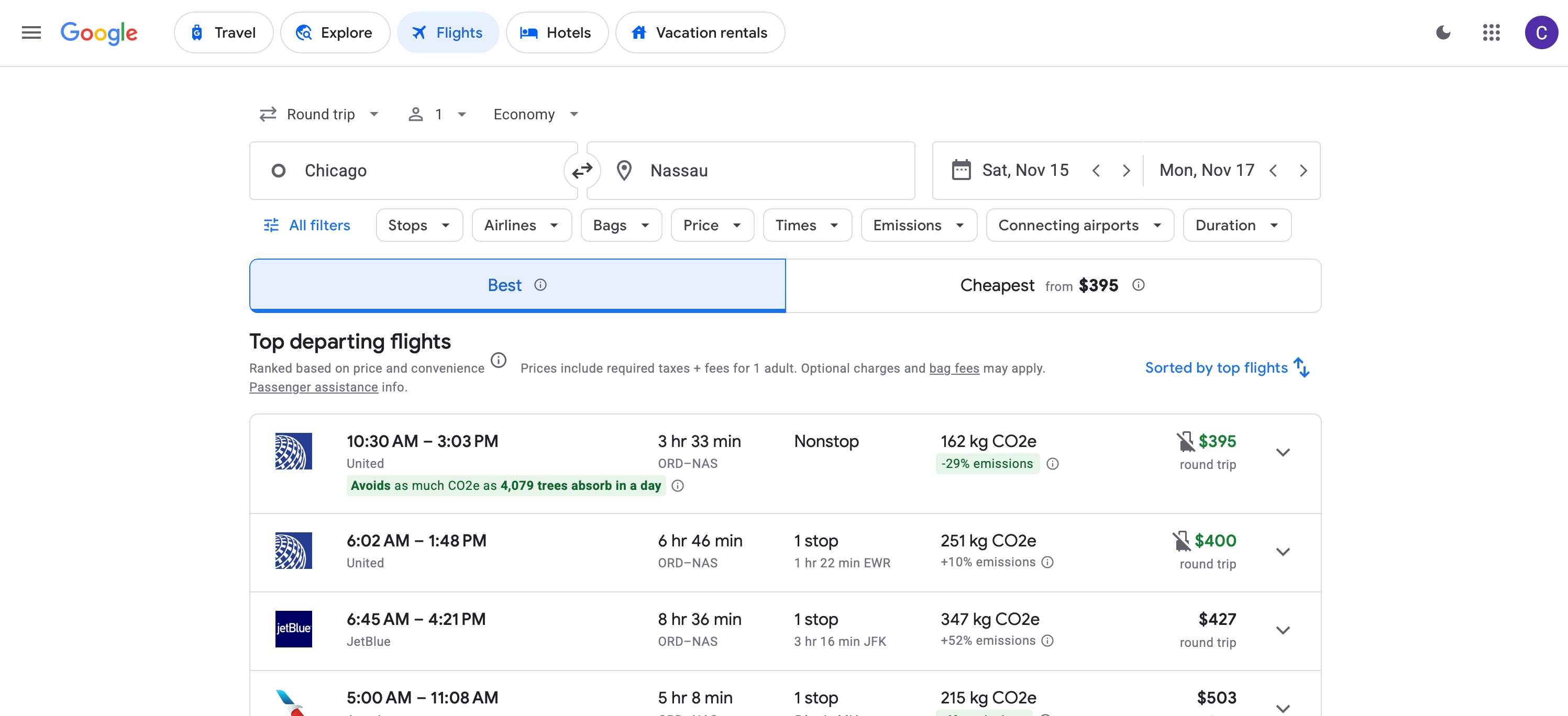 Google Flights page.