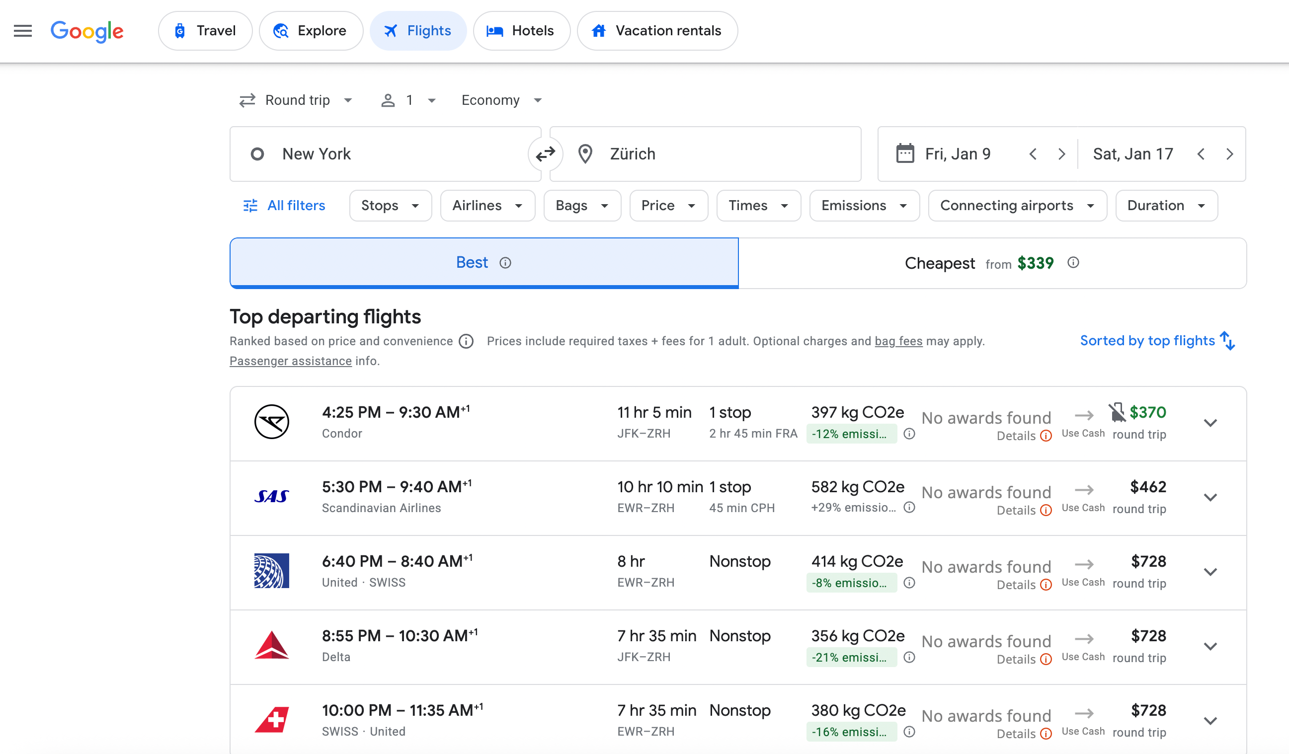 GOOGLE flights search