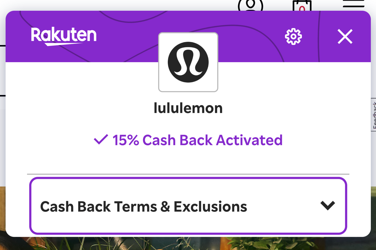 Screenshot of Rakuten deal for Lululemon
