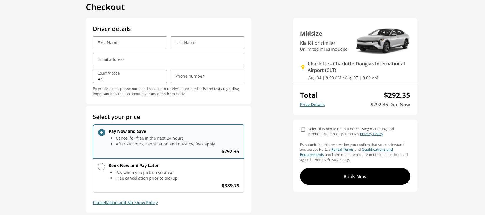 Hertz rental car checkout