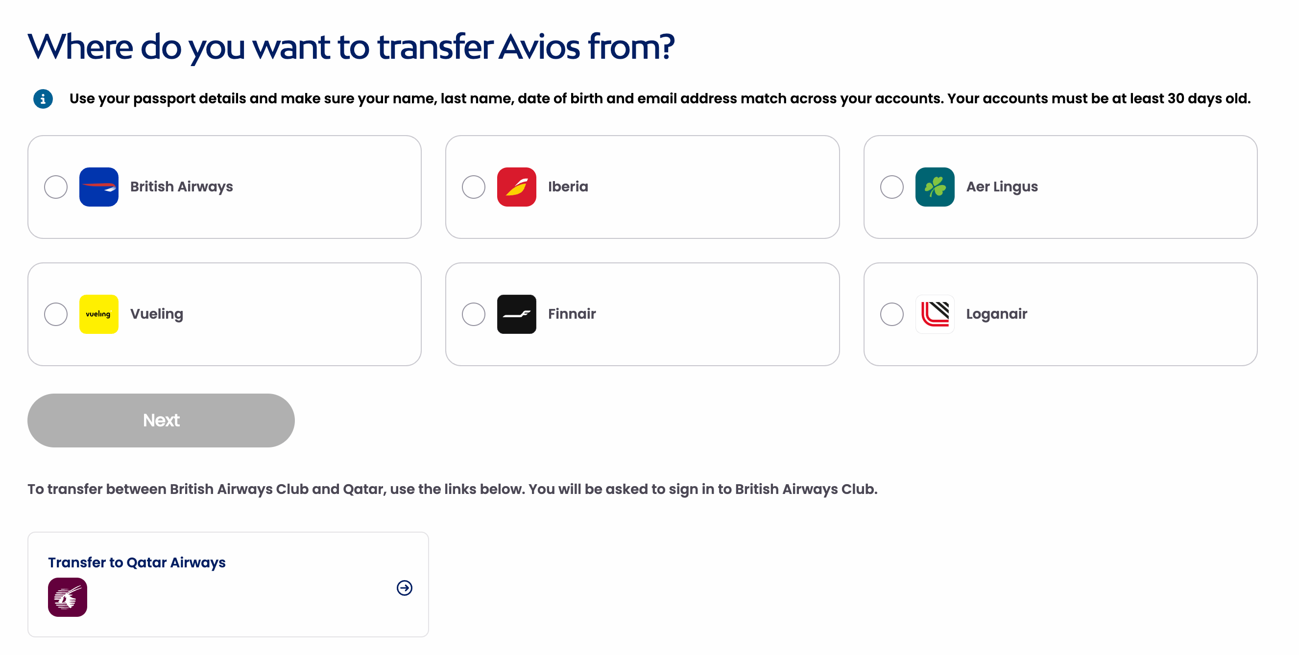 Avios transfer tool