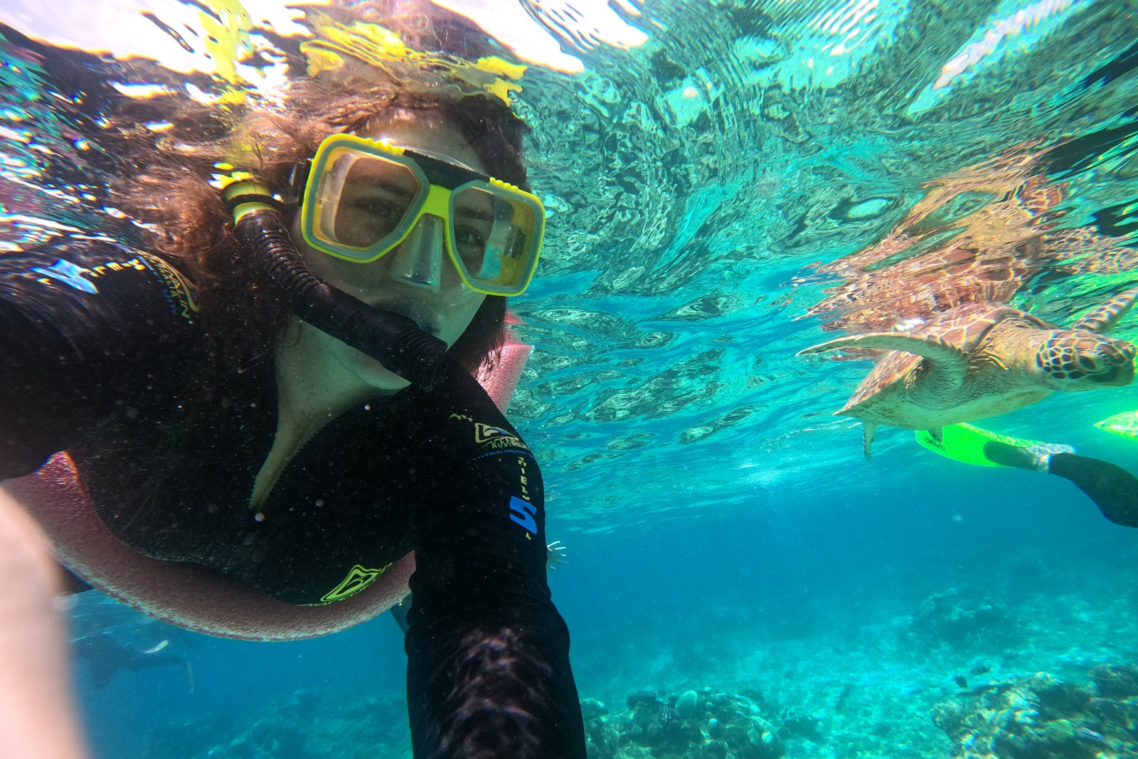 Giselle Diving with Turtle
