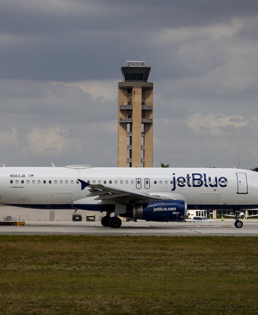 A JetBlue plane at Fort Lauderdale-Hollywood International Airport