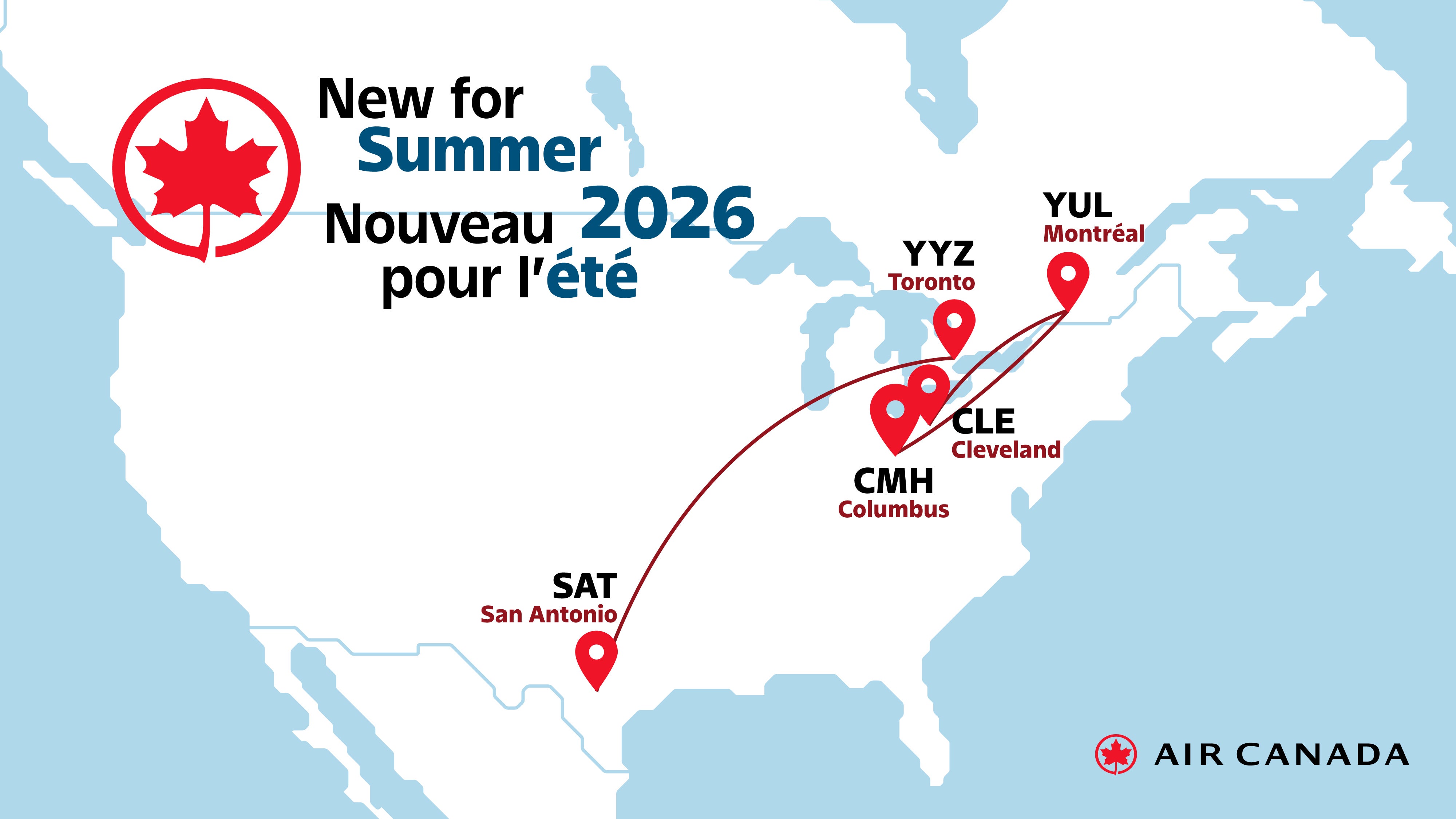 Air Canada new transborder routes 2026