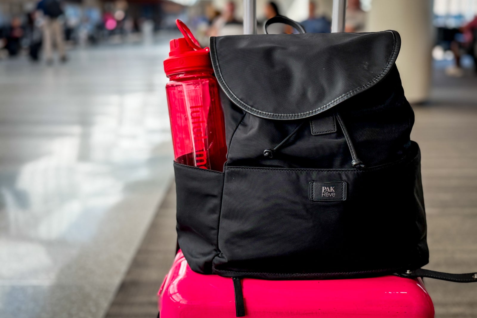 water bottle in a backpack
