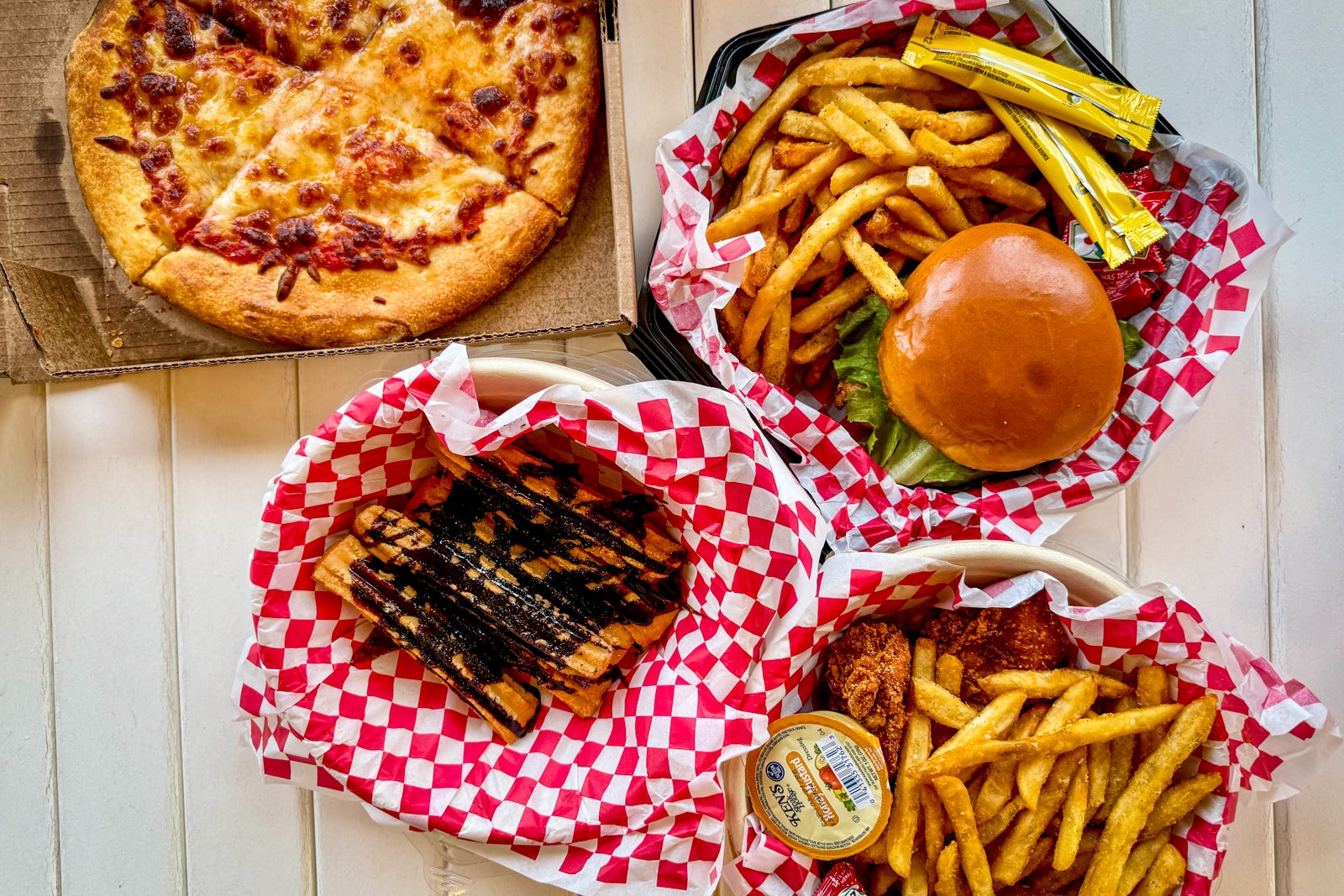 hamburgers and pizza