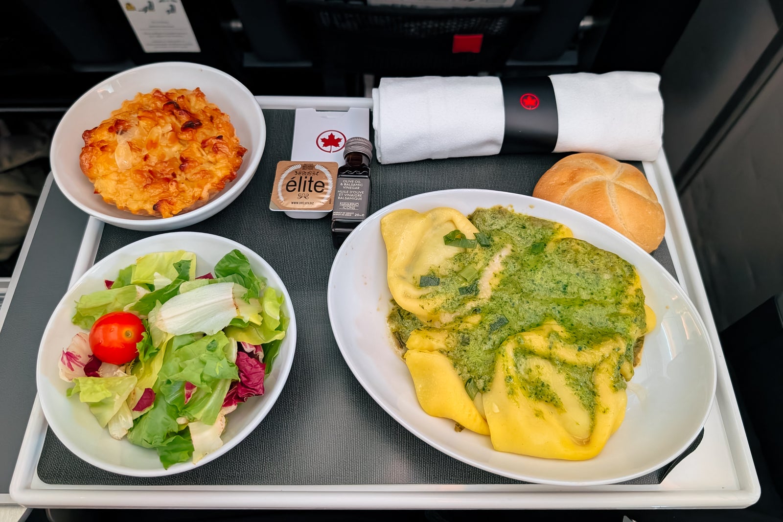 Premium economy meal on a transatlantic Air Canada flight