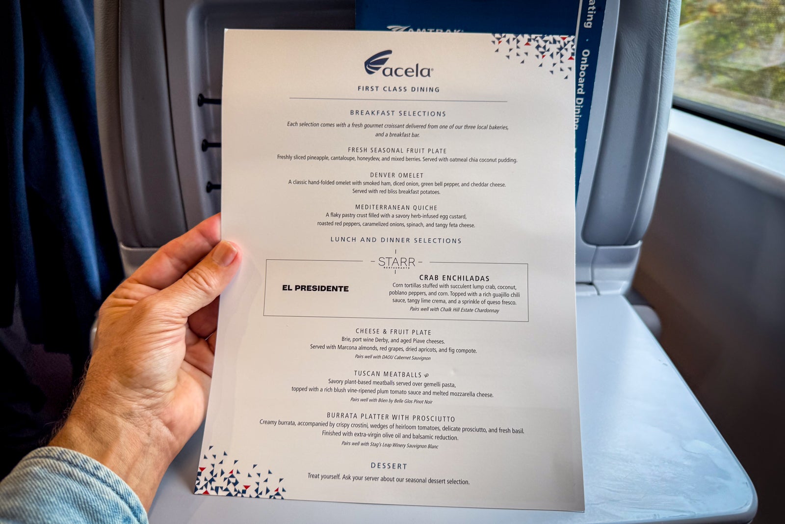 food menu on nextgen train