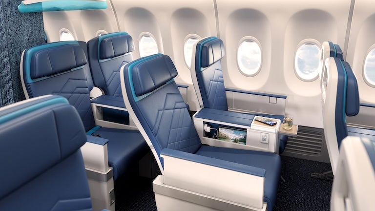 WestJet to retrofit some cabins where reclining seats may cost more 250822 premium cabin 1 768x432 1