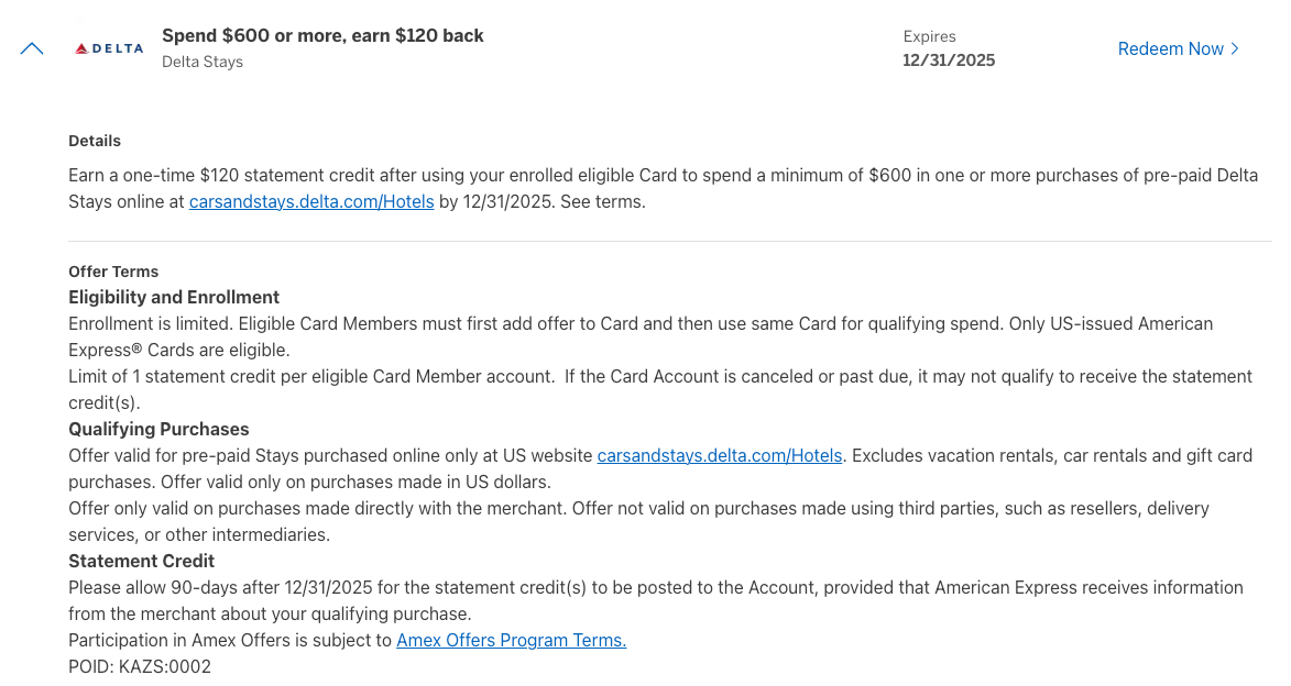 Amex Offer for Delta Stays. AMERICAN EXPRESS