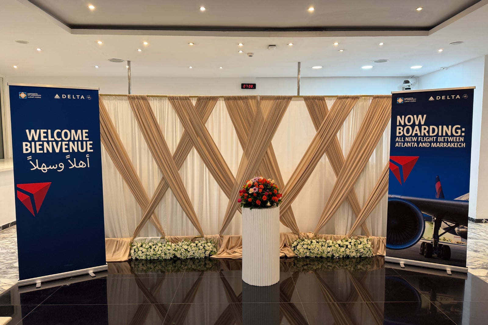News conference set-up at Marrakesh Airport.