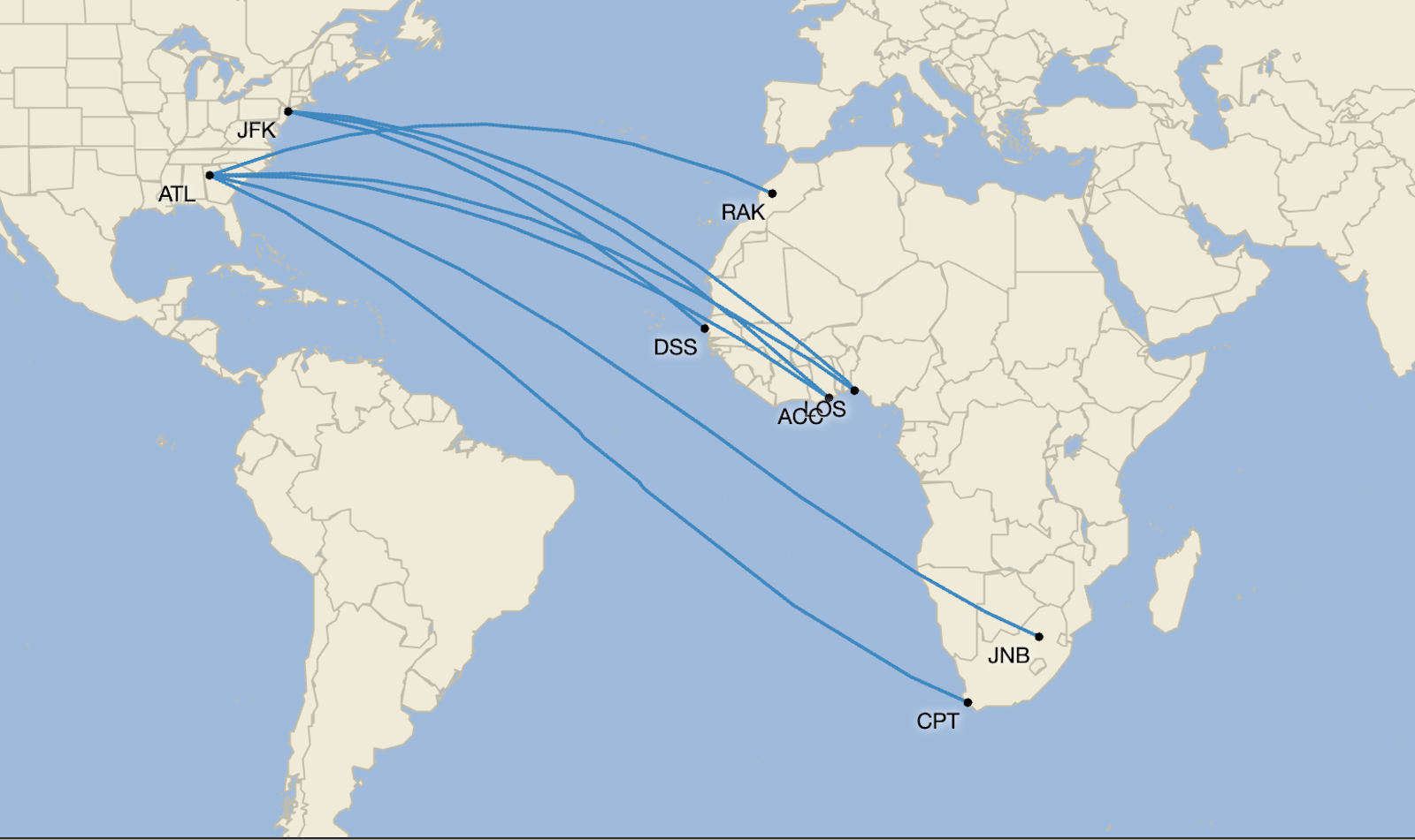 Delta Africa map as of December 2025. CIRIUM
