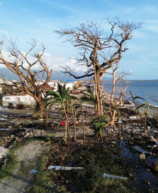 An aerial view shows destroyed buildings following the passage of Hurricane Melissa, in Black River, St. Elizabeth, Jamaica on October 29, 2025.